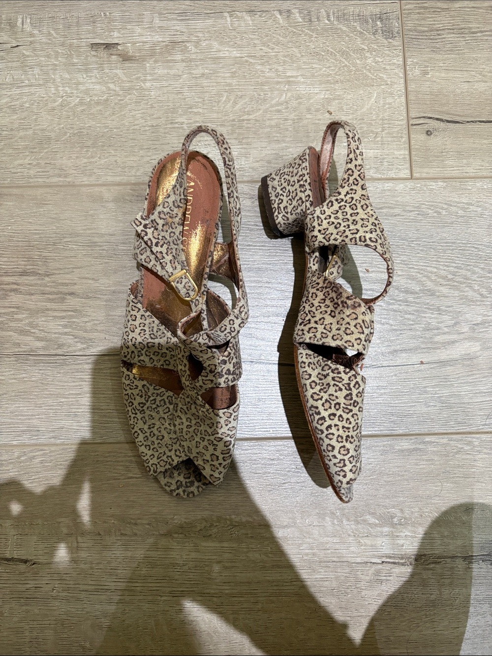 Andrew Stevens Leopard Print Slingback Block Heel Sandals - Beige/Brown